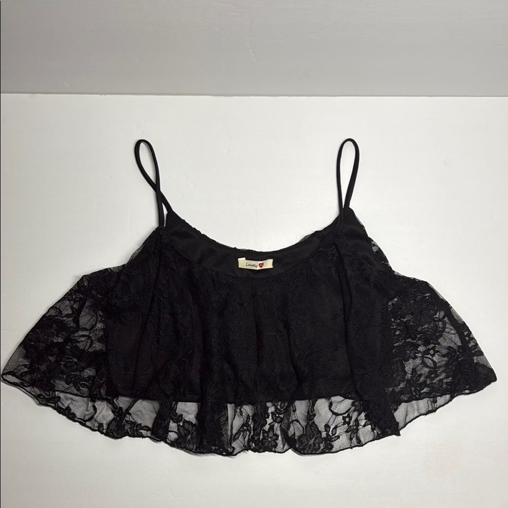 Black Lace Ruffle Mini Crop Top - Picture 4 of 8